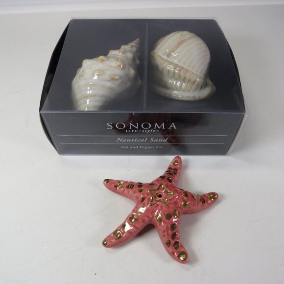 Sea Shell Ceramic Salt & Pepper Shakers Sonoma - Picture 3 of 11